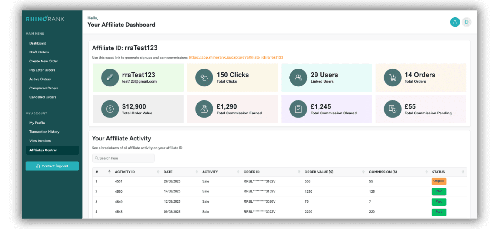 SEO Reseller - Client Dashboard
