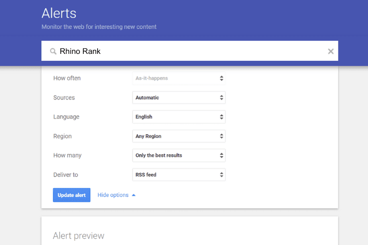 Rhino Rank Google Alerts