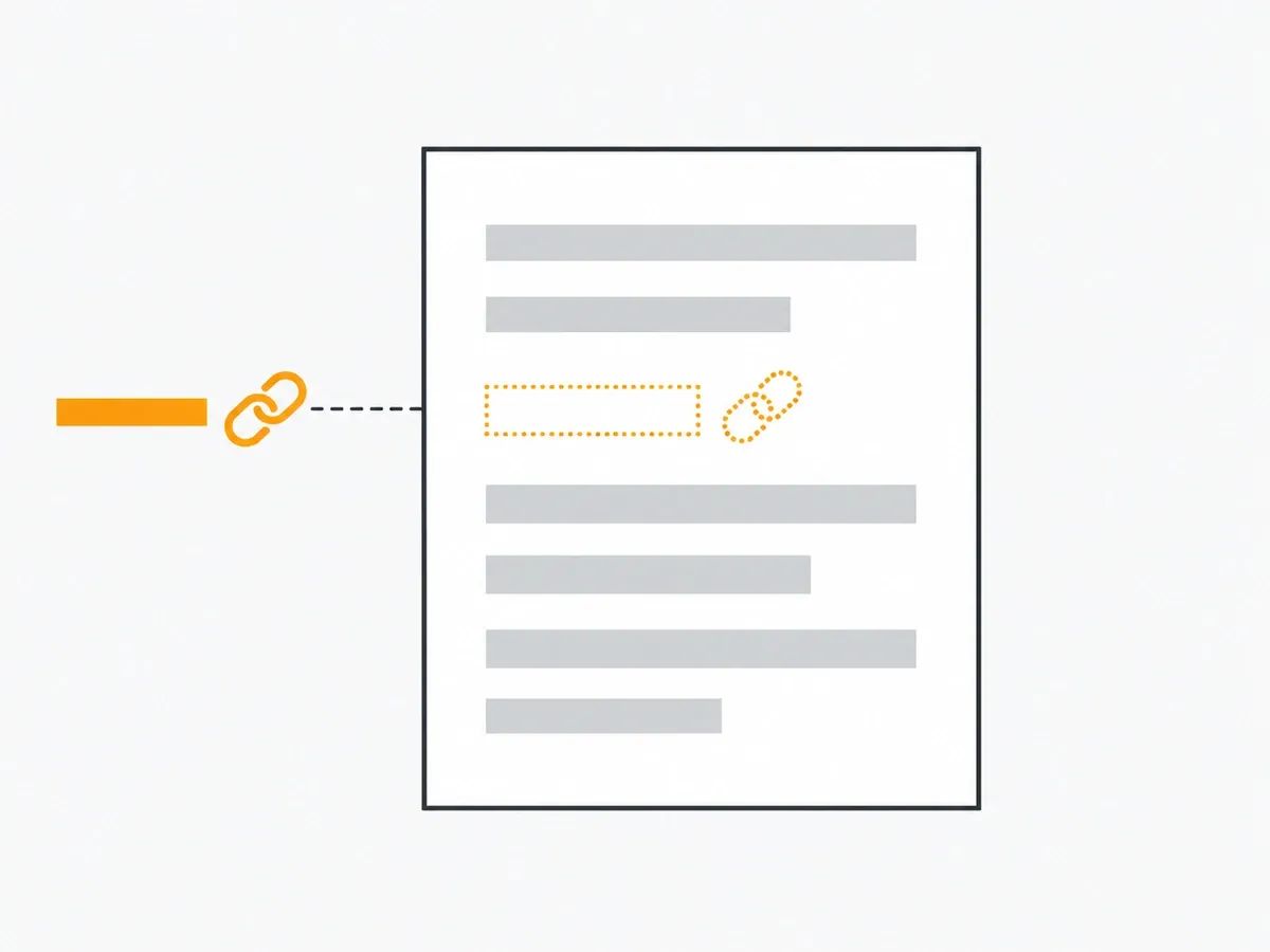 A web page with one link drawn as a dotted outline inside it and a second link sitting outside the page's left edge, joined to it by a dashed line