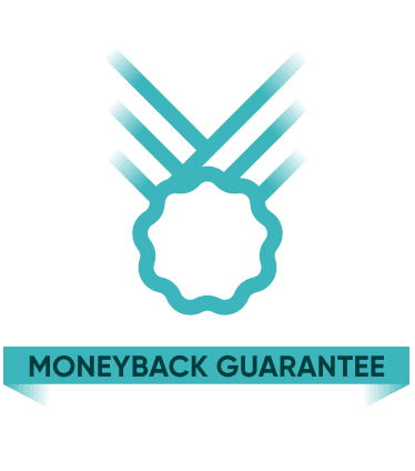 Rhino Rank ribbon medal with a label saying 'moneyback guarantee'